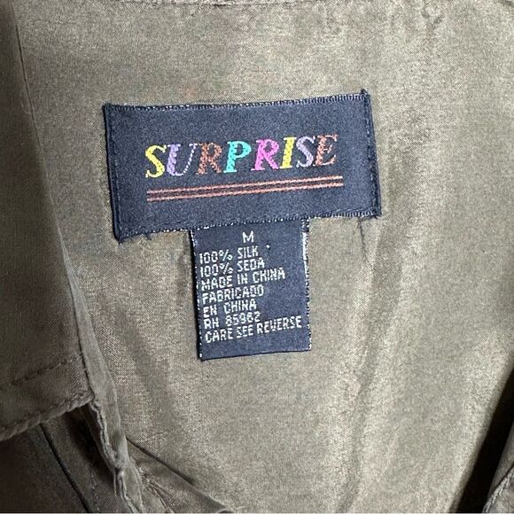 Vintage Olive Green 100% Silk Soft Button Down Top Sz Medium - Picture 4 of 5